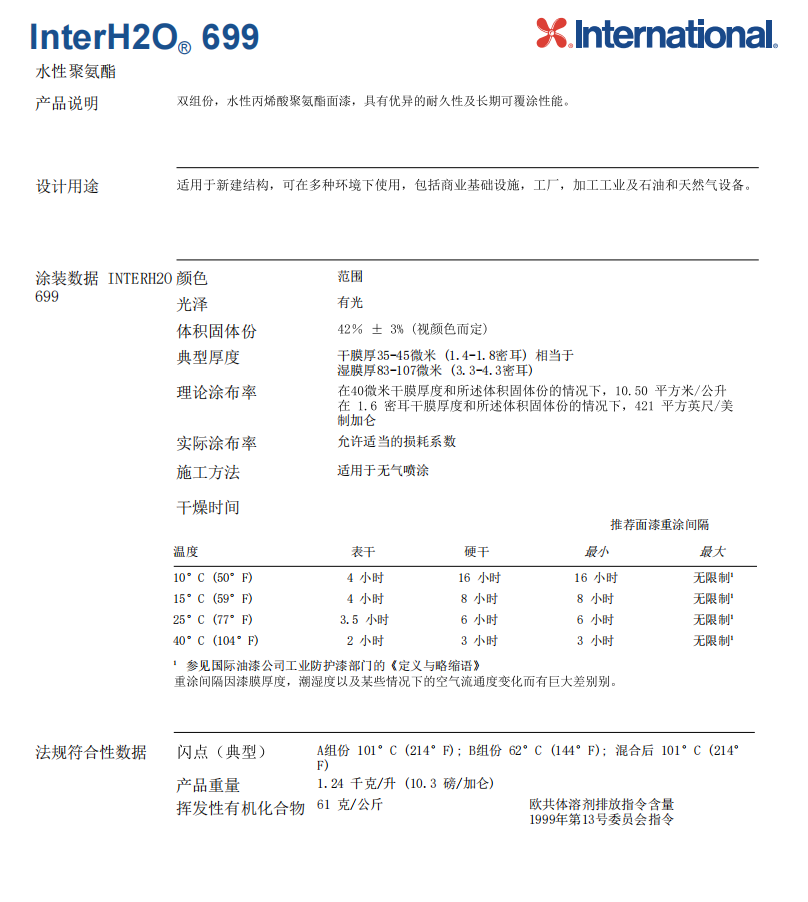 InterH2O 699丙烯酸聚氨酯面漆阿克苏诺贝尔