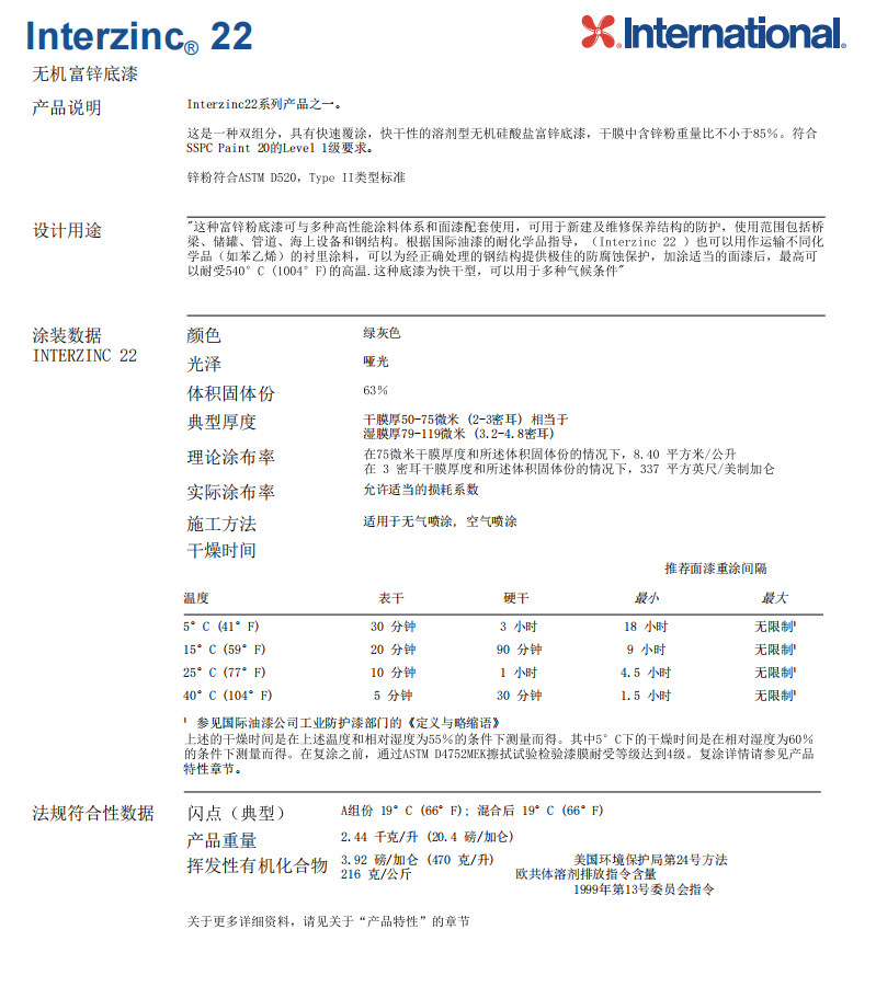Interzinc 22无机富锌底漆International国际油漆