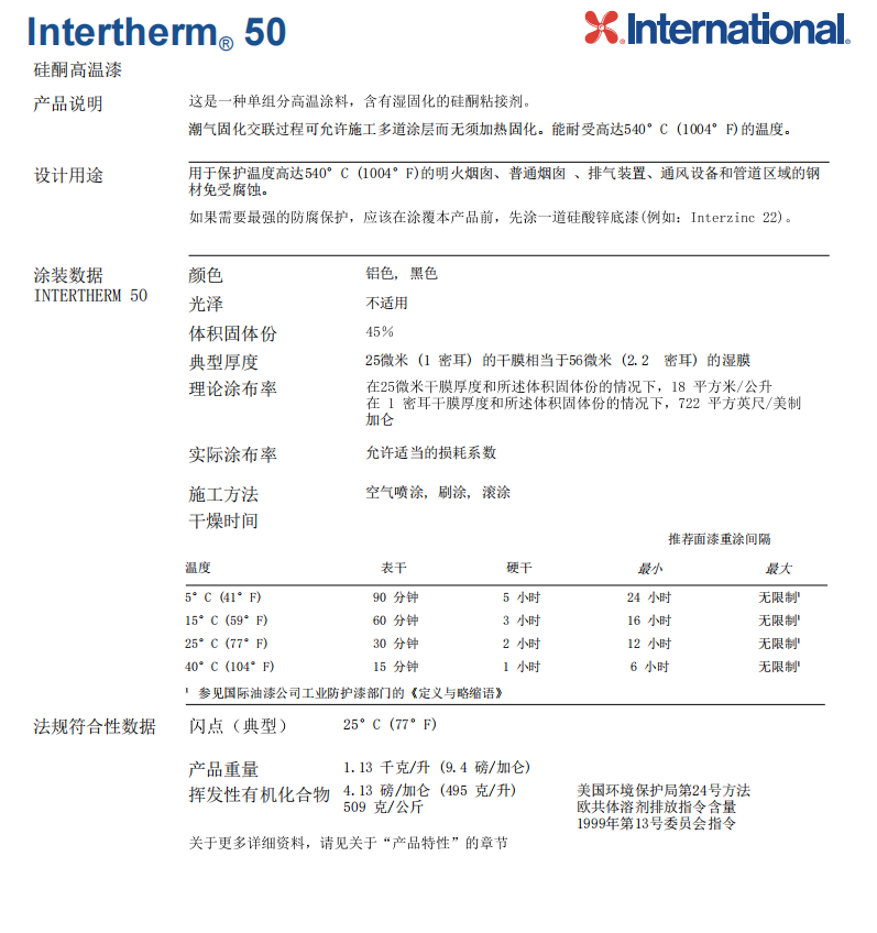 Intertherm 50硅酮高温漆耐高温防腐涂料