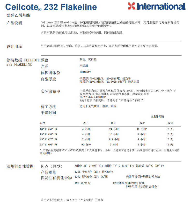 Ceilcote 232 Flakeline酚醛乙烯基酯树脂涂料