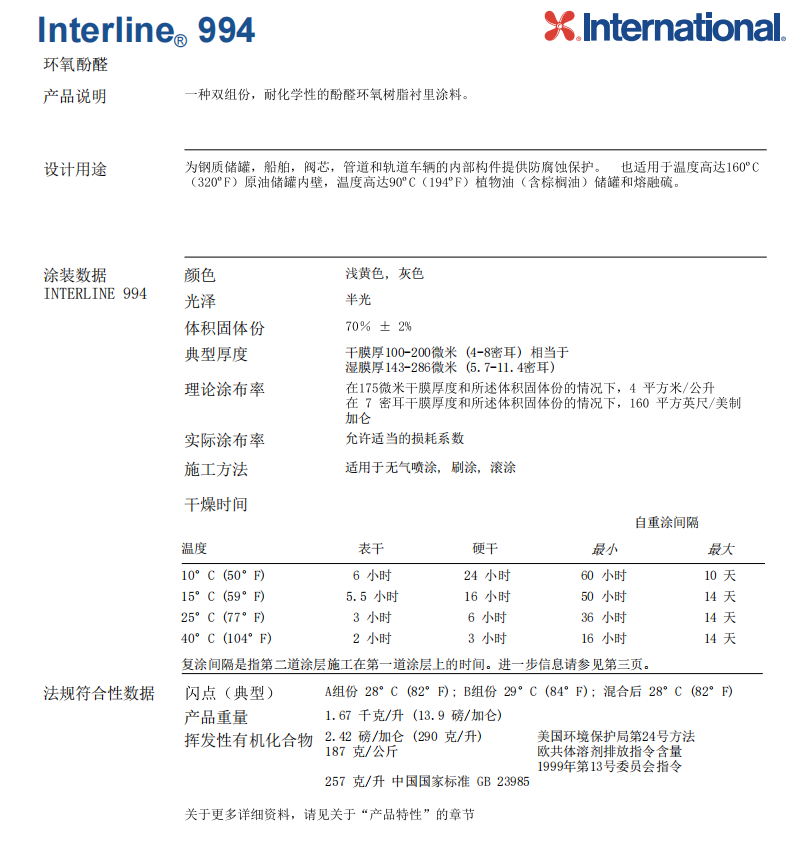 Interline 994环氧酚醛货油舱涂料防腐油漆