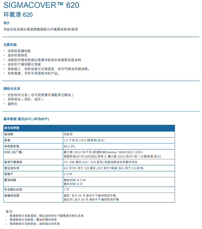 Sigmacover 620‌低表面处理环氧底漆环氧树脂漆