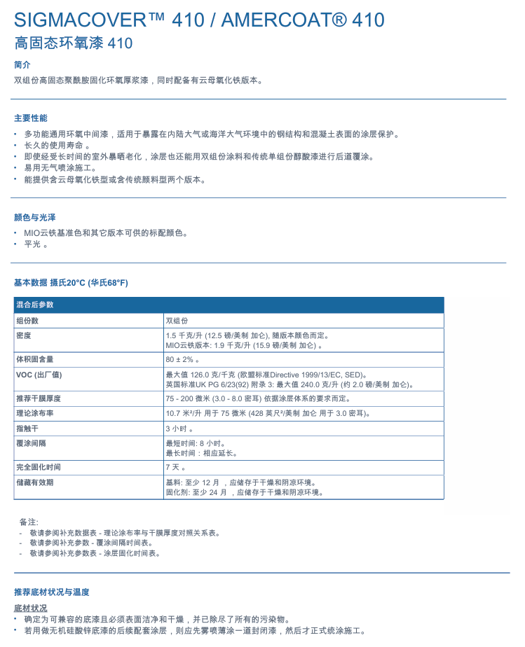 Sigmacover 410环氧云铁中间漆PPG环氧中间漆