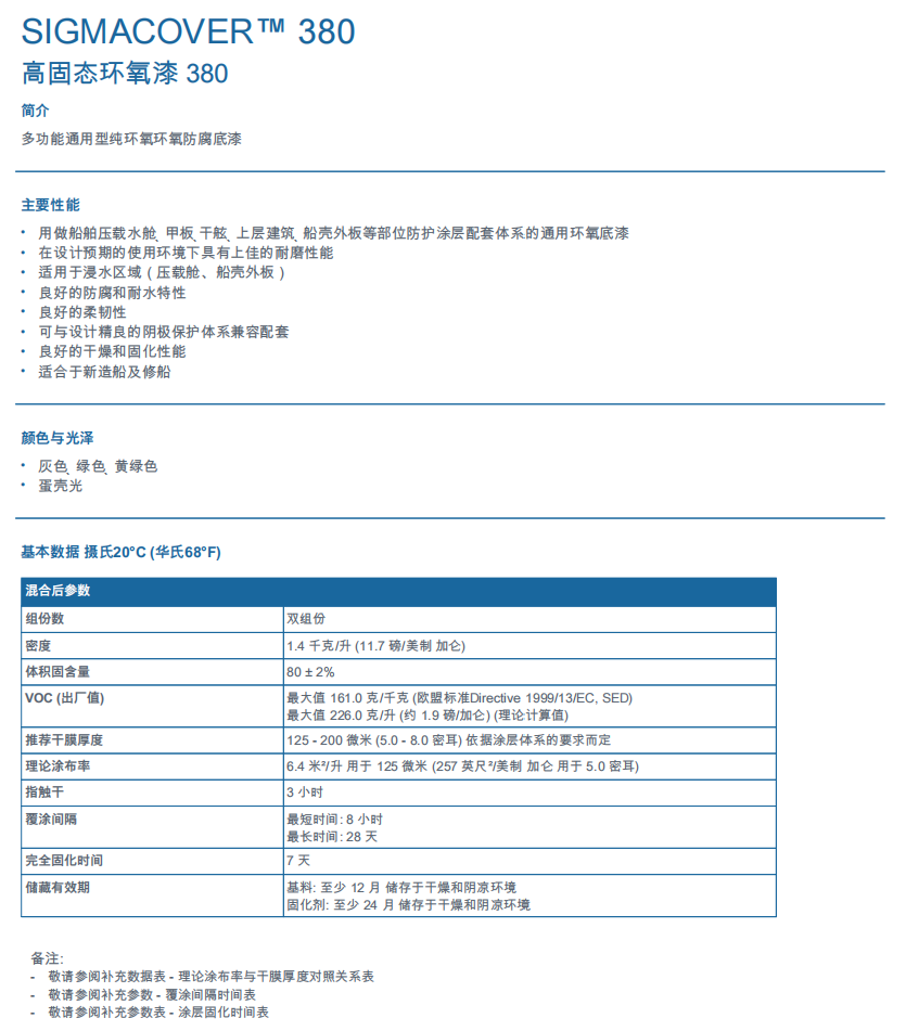 Sigmacover 380高固态环氧漆PPG通用型环氧防腐底漆