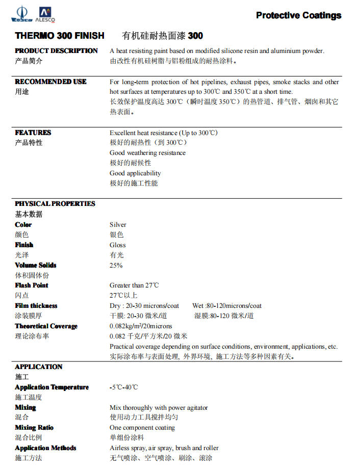THERMO 300 FINISH有机硅耐热面漆 300关西油漆